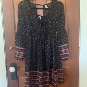 Chiffon Black and Peach Floral Striped Dress Mudd Sz Small